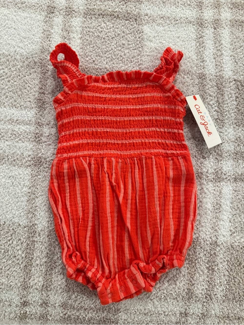 Cat & Jack Red and White Striped Baby Romper with Ruffle Straps